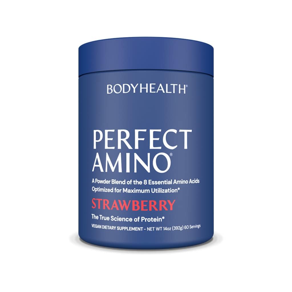 BodyHealth PerfectAmino Powder - BCAA and EAA Powder for Pre and Post Workout - Amino Acid Energy Drink for Men and Women to Support Lean Muscle and Recovery - Strawberry - 60 Servings