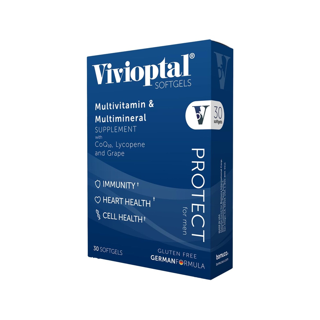 Vivioptal pour hommes, 30 Capsules, CoQ10, Lycopène et resvératrol, Multivitamine et multiminéraux, sans gluten, formule allemande