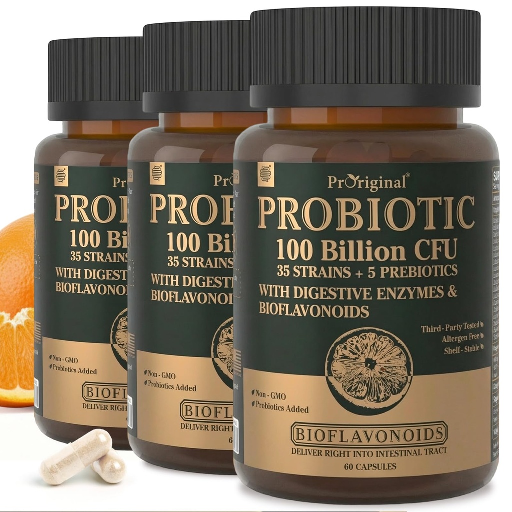 Bio Probiotika für Frauen & Männer, 100 Billion CFU Probiotic für Verdauungs-, Gut & Immun-Gesundheit - mit Präbiotika, Bioflavonoide & Verdauungsenzyme, 35 Strains Raw Probiotic Supplement, 180 Caps