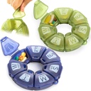 Round Weekly Pill Organizer, TPU caoutchouteux, Conteneur de pilules de voyage 7 jours, avec 7 grands compartiments, idéal pour les vitamines et suppléments quotidiens, coque de pilule mignonne avec grandes lettres et braille (2 pcs)