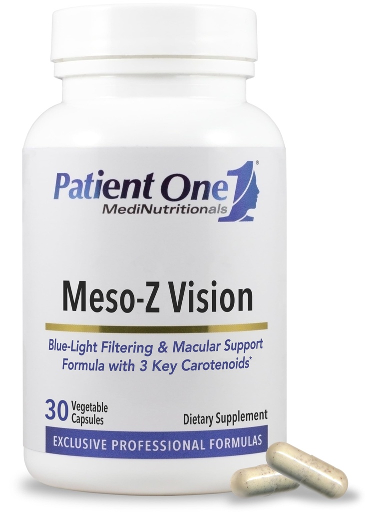 Patient One Meso-Z Vision | Ergänzung zur Unterstützung von Augengesundheit und Blaulichtfilterung* | mit Lutein, Zeaxanthin und Meso-Zeaxanthin | 30 Kapseln