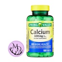 Générique Spring Valley Calcium 600 mg, Supplément alimentaire, Bone Health Calcium + Comprend Sticker Dri Store (100)
