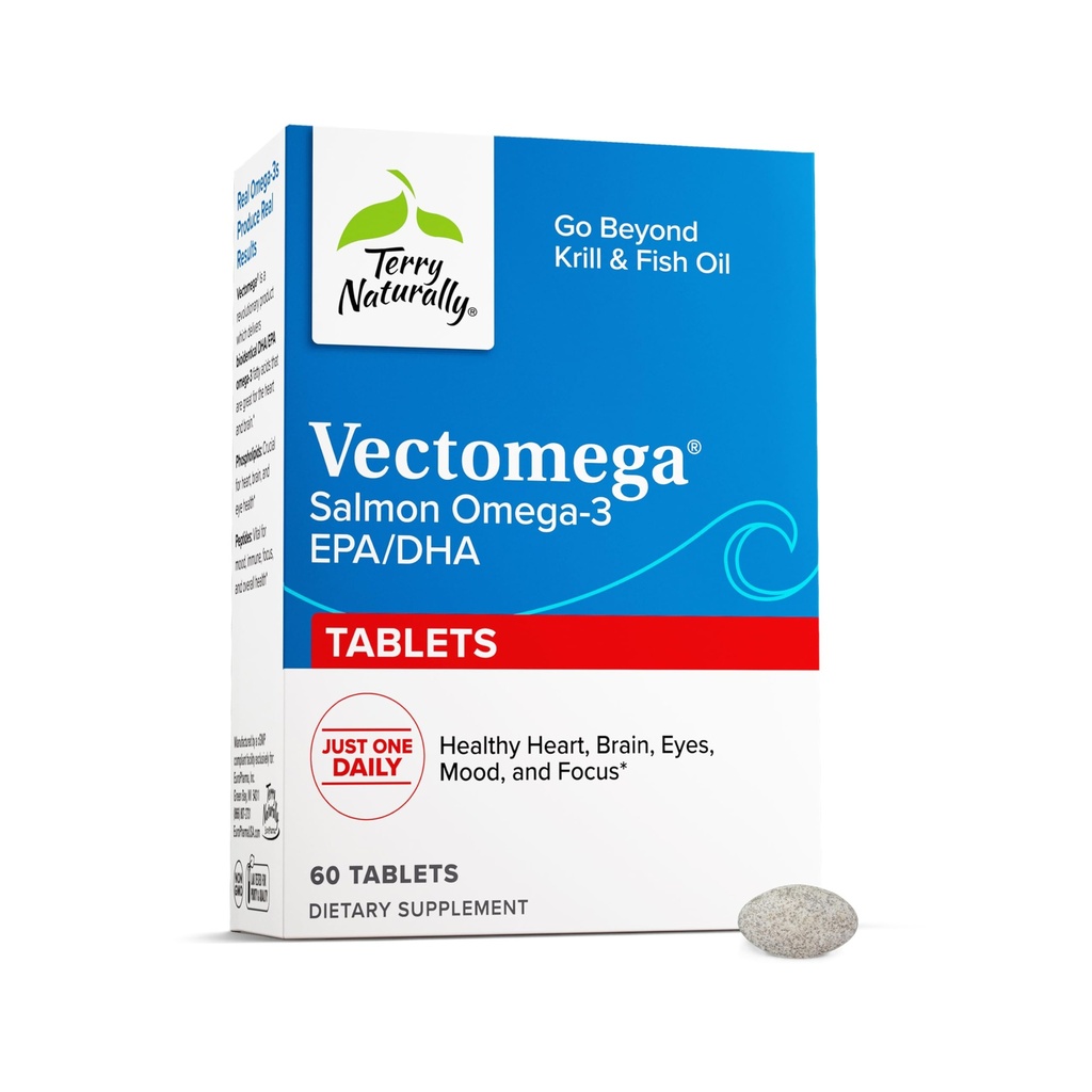 Terry naturellement Vectomega - Supplément avec EPA et DHA - Comprimés Oméga-3 pour le soutien de la santé du cerveau et du coeur - Supplément nutritionnel avec acides gras essentiels et peptides - 60 comprimés