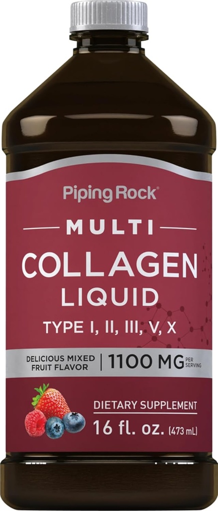 Piping Rock Collagène liquide 16 fl oz , 1100mg , Fruit Aromatisant , Peptides Multi Collagène avec vitamine C , Supplément sans gluten