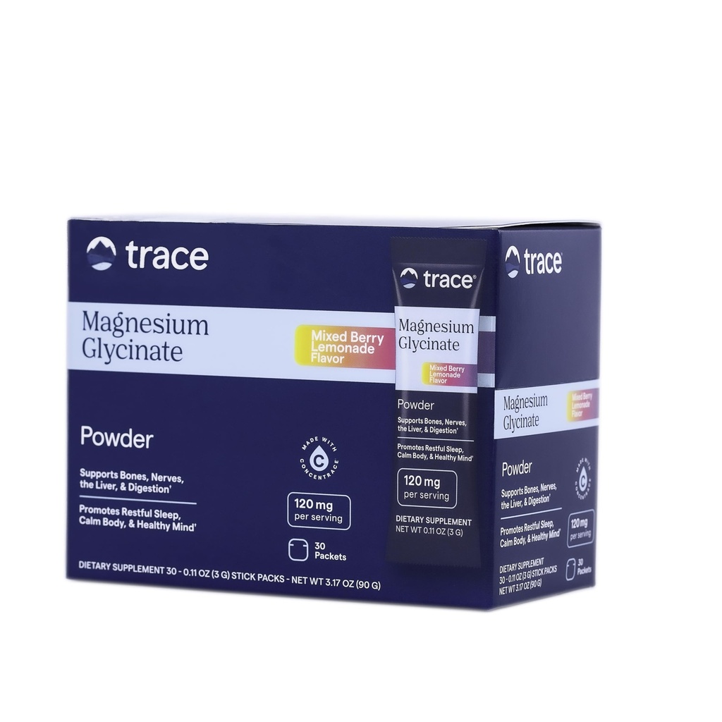 Trace Minerals Magnesium Glycinate - Bedtime Magnesium Supplement for Sleep Support - Nervous System & Healthy Mindset Support - Travel-Friendly Stick Packs -Berry Lemonade - 30 Servings