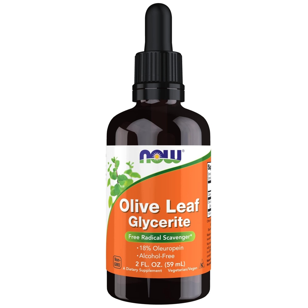 MAINTENANT Compléments alimentaires, Glycérite à feuilles d'olive liquide, 18% Oleuropein, Dropper inclus, Scavenger radical libre*, 2-Ounce