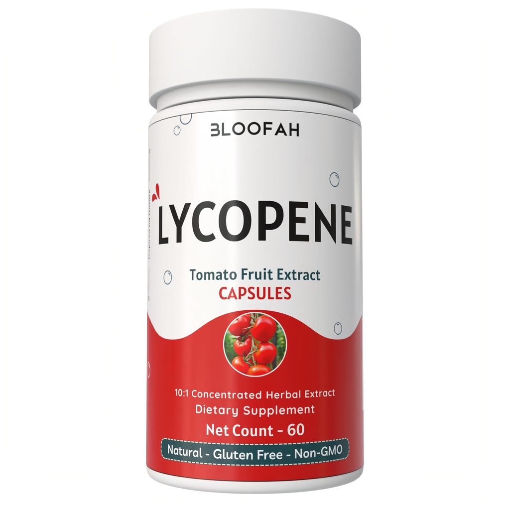 Lycopene Supplements for Men 500mg - Natural Tomato Fruit 10:1 Extract - Non-GMO Lycopene Supplement for Prostate, Skin & Antioxidant Support - (60 Count (Pack of 1))