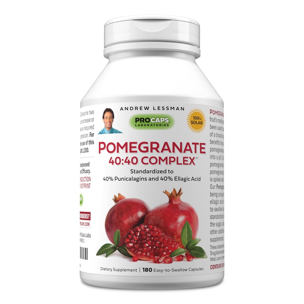 ANDREW LESSMAN Granatapfel 40-40 Complex 180 Kapseln - All-Natural, High-Potency-Extrakt, um Ihren Körper vor freien Radikalschäden zu schützen. Kein Zucker, Kalorien, Süßungsmittel, Konservierungsstoffe. Keine Zusatzstoffe