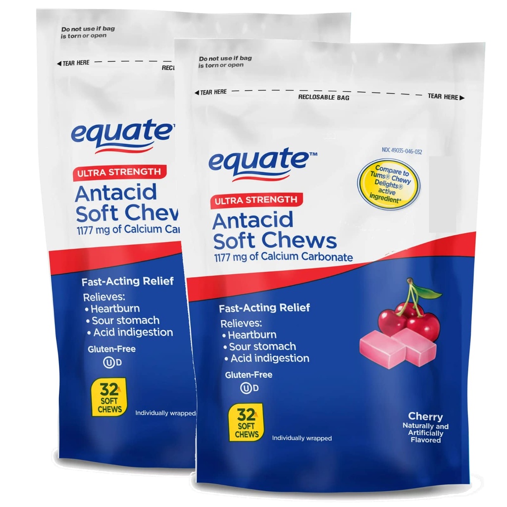 Ultra Strength Antacid Soft Chews, Cherry, Vegan Chewable Gummies, No Gelatine