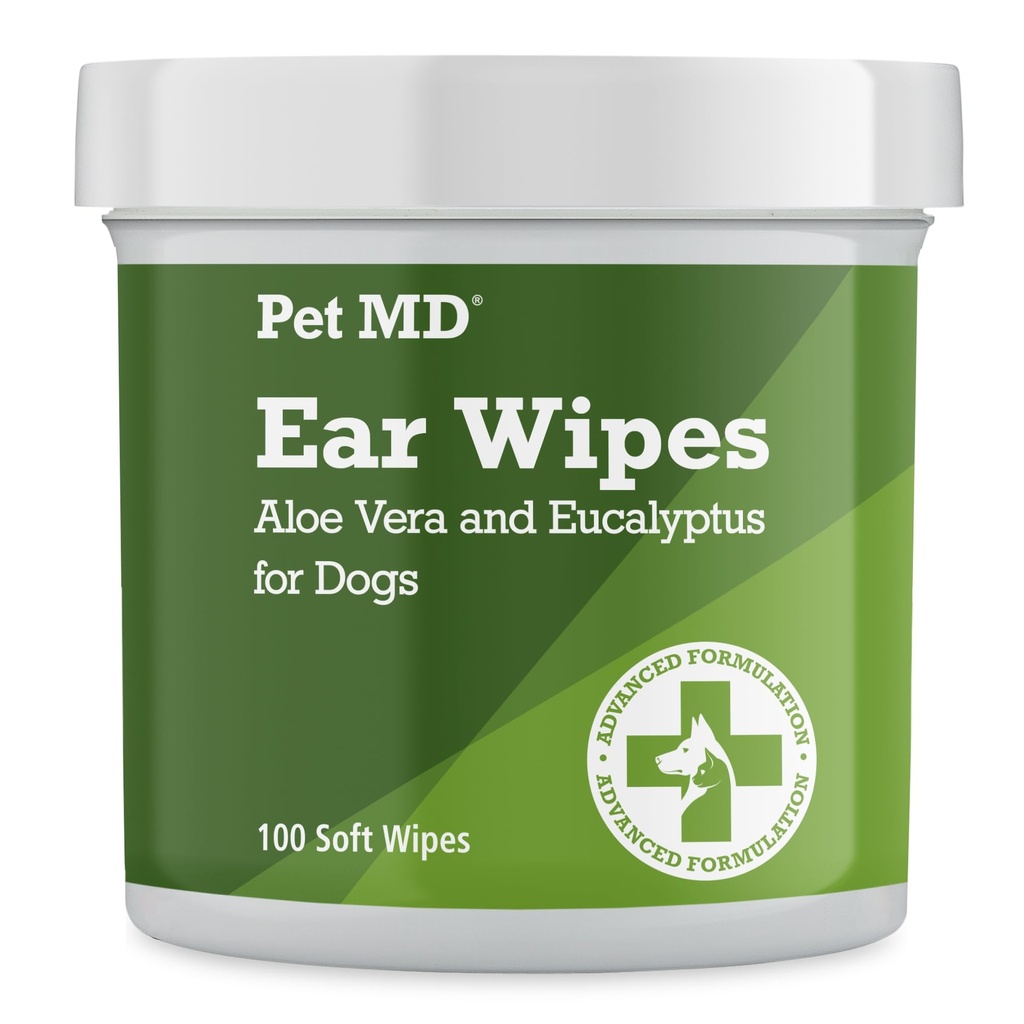 Pet MD Hundereinigung Wipes – Otic Cleanser für Hunde, Beruhigende Ohrenpflege mit Aloe Vera & Eucalyptus, Regular Wipes, 100 Count