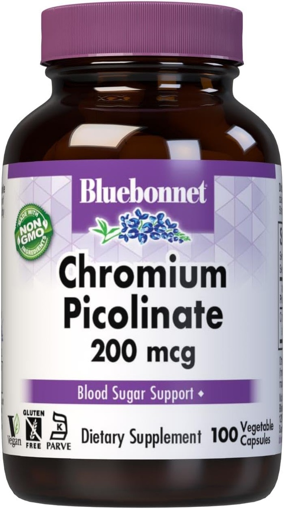 Picolinate de chrome Bluebonnet 200 mcg, 100 Capsules végétariennes, 100 Compte