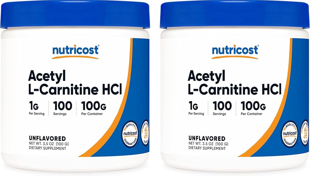 Nutricost Acetyl L-Carnitin (ALCAR) 100 GMS (2 Pack) - 100 Servierungen jeweils - 1000mg pro Servierung - Pure Acetyl L-Carnitin Pulver - Non GMO, Glutenfrei