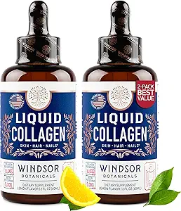 Flüssiges Kollagen mit Ashwagandha und L-Theanin - Hohe Absorption 100.000 mcg hydrolysierte Collagen Peptide Liquid Drops - Haar, Haut, Nails Gesundheit - Stimmung, Energie Levels Unterstützung – 2oz, 60 Servietten.