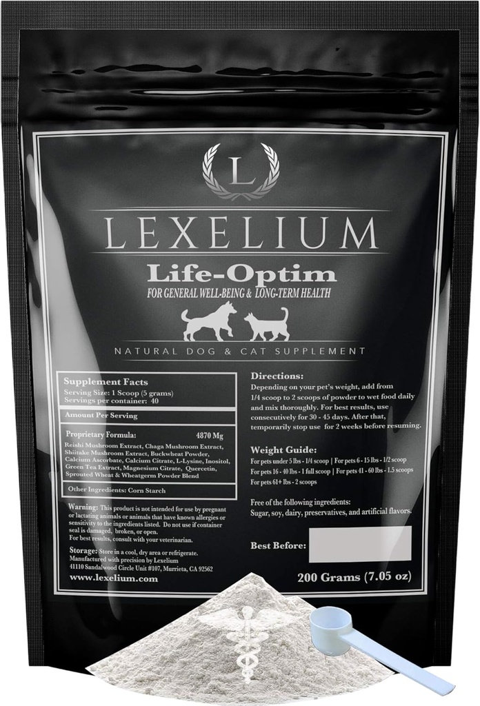 Life-Optim Terminal Illness Support Mischung für Hunde und Katzen | 100% natürliches Ergänzungspulver | Entwickelt, um die Qualität des Lebens zu erweitern und zu verbessern | 200 Gramm Pulverbeutel