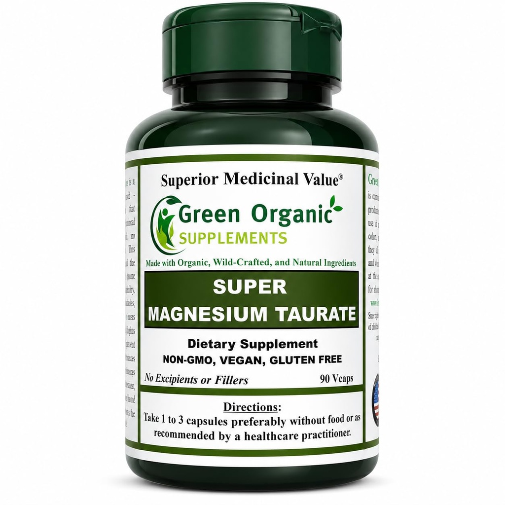 Magnesium Taurate, High Absorbable, 90, Non-GMO, Vegan, & Gluten Free, Made with Organic, Wild-Crafted, and Natural Ingredients (Single)