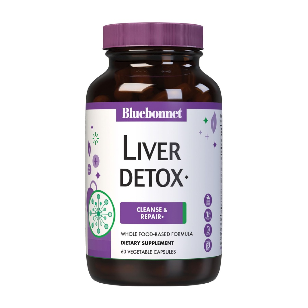 Bluebonnet Nutrition Foie Détox, Santé du foie*, Protection antioxydante*, Sans soja, sans gluten, certifié Casher, non-OGM, sans produits laitiers, 60 capsules végétales, 60 portions