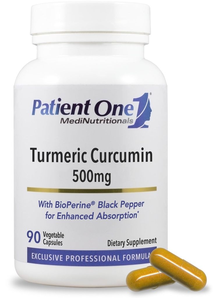 Patient One Turmeric Curcumin 500 mg | Ergänzung zu gesunden Entzündungsreaktion und mehr* | mit schwarzem Pfeffer Extrakt | 90 Kapseln