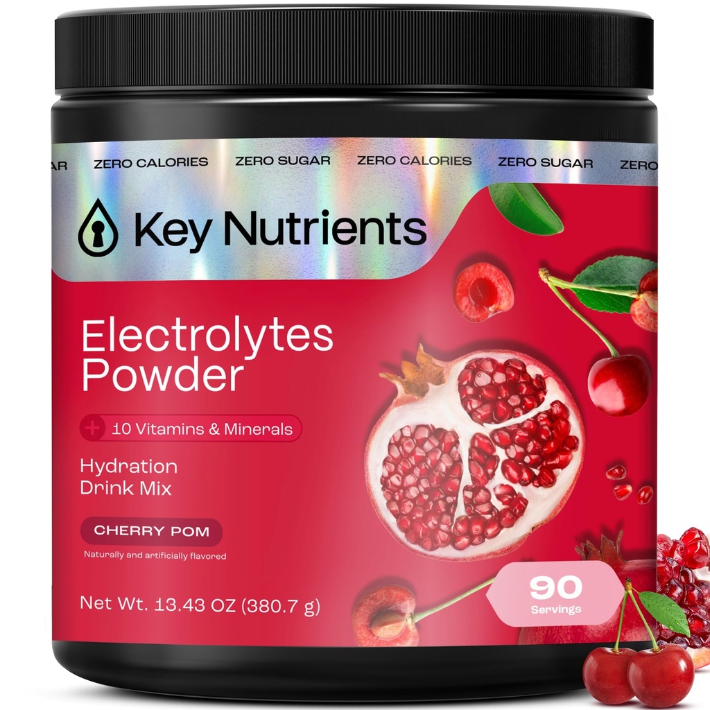 KEY NUTRIENTS Multivitamin Elektrolyte Pulver Kein Zucker - Sweet Cherry Pom Elektrolyt Pulver - Endurance & Energy Supplement - Hydration Pulver - Keine Kalorien - 90 Servierungen - Made in USA