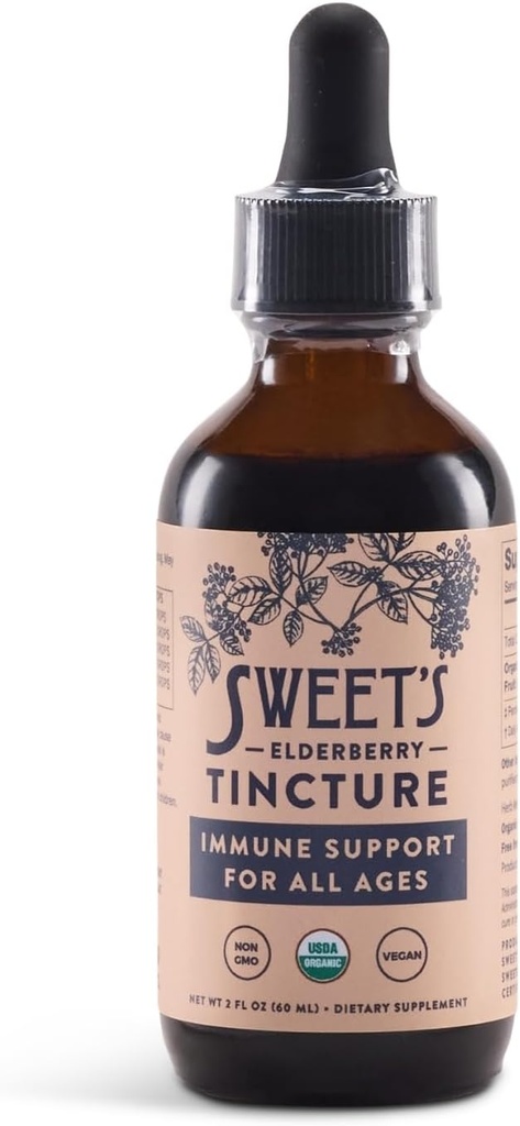 Sweet's Elderberry Tincture | USDA Organic | Alcohol-Free | Black Elderberry | Immune Unterstützung für alle Altersgruppen | Travel-Friendly 2 oz Flasche mit Dropper | Vegan | Keto | Non-GMO | Unsweetened