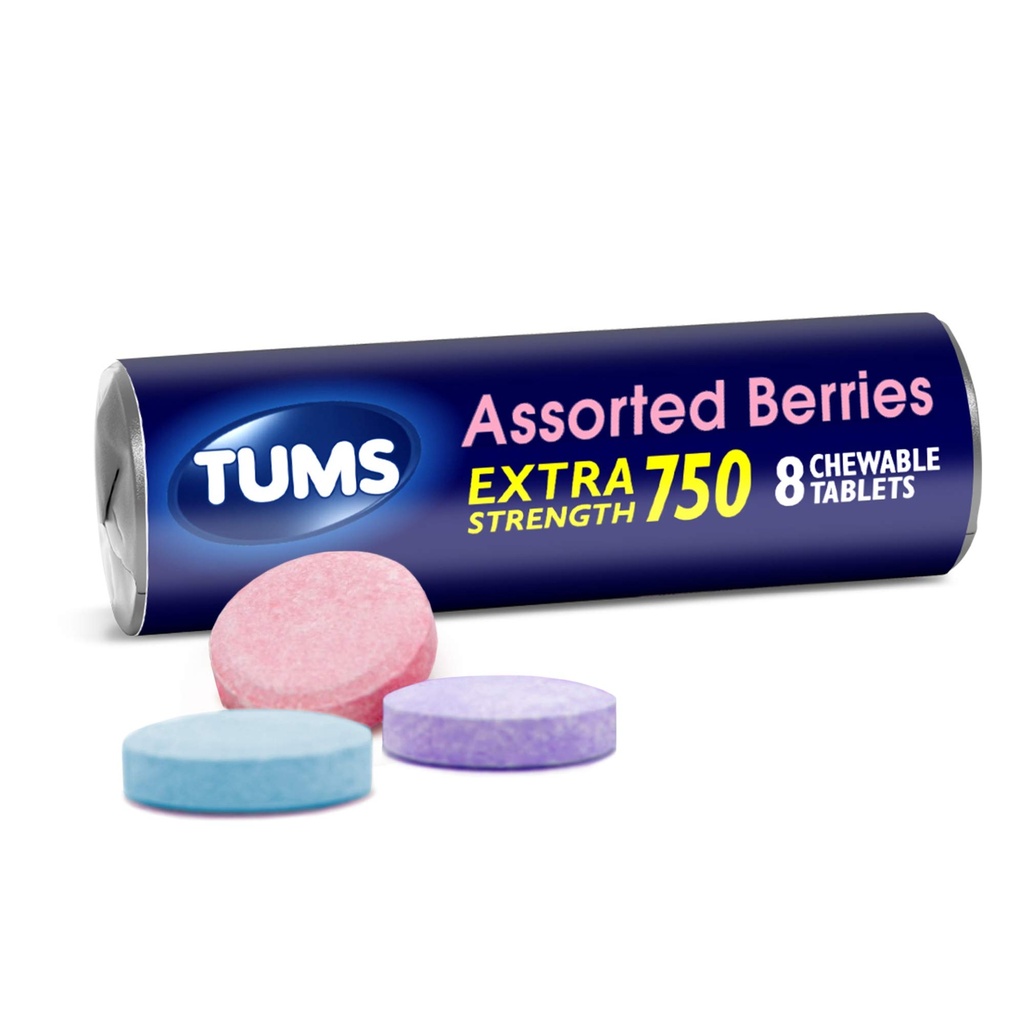 TUMS EX Assorted Berries, 8 Count (Pack of 12)