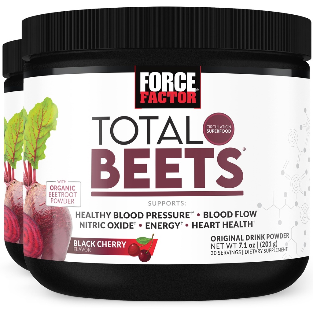 FACTEUR DE FORCE Total de betteraves Superfood Beet Root Powder 2-Pack, Nitrates pour soutenir la circulation, le flux sanguin, l'oxyde nitrique, l'énergie, l'endurance, l'endurance, supplément de santé cardiaque, 60 portions