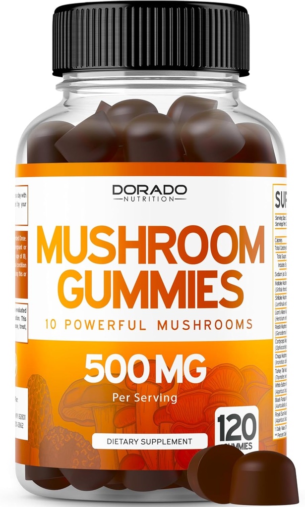 Mushroom Gummies 2500mg 10 in 1 Blend (120 Gummies with Lions Mane, Cordyceps, Reishi & More Functional Mushrooms) Focus & Brain Mushroom Supplement - Vegan & Third Party Tested - USA Made