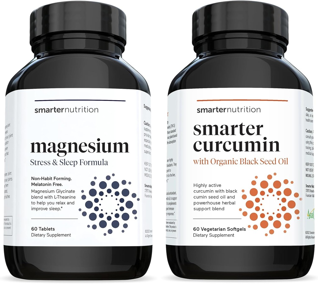 Comprimés de magnésium multi-activés et softgels de Curcumine - Potent et Biodisponible, softgels de Curcumine active standardisés à 95 % de tétrahydrocurcuminoïdes [Approvisionnement d'un mois]
