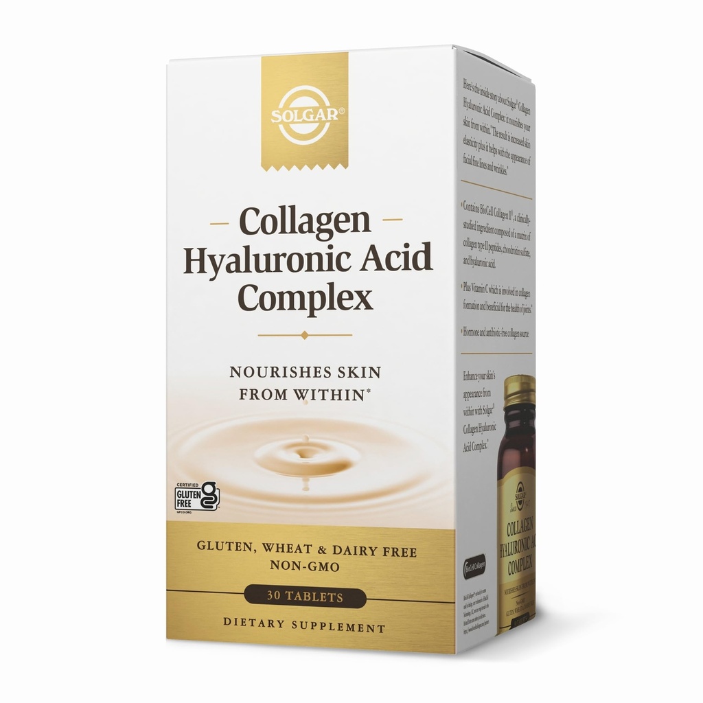 Complexe d'acide hyaluronique collagène - 30 comprimés - avec collagène hydrolysé de type 2 et chondritine - sans OGM, sans gluten et sans lait - 30 portions