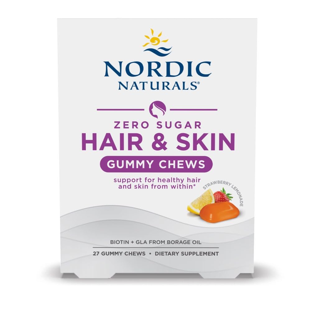 Nordic Naturals Zéro cheveux de sucre et de la peau Gummy Chews, Fraise Lemonade - 27 Gummy Chews - Biotine + GLA de l'huile de brage - favorise l'équilibre sain des graisses dans la peau - Non-OGM - 27 portions