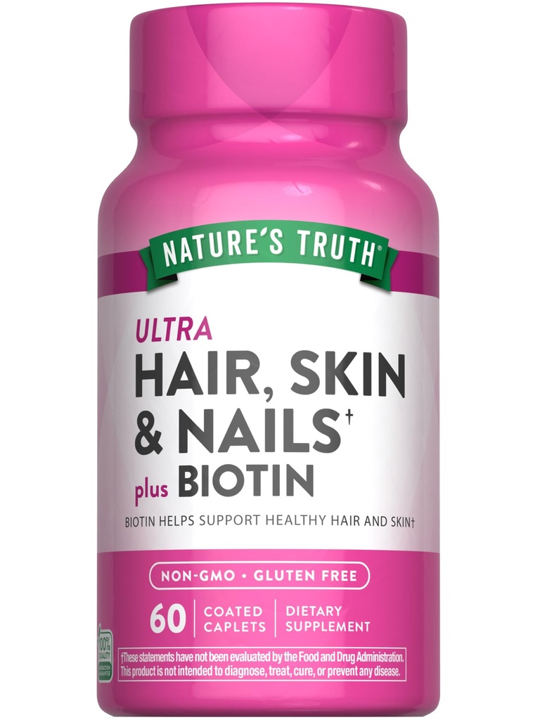 Nature's Truth Hair Skin and Nails | 60 Caplets | Plus 5.000 mcg Biotin | Non-GMO & Gluten Kostenlose Ergänzung