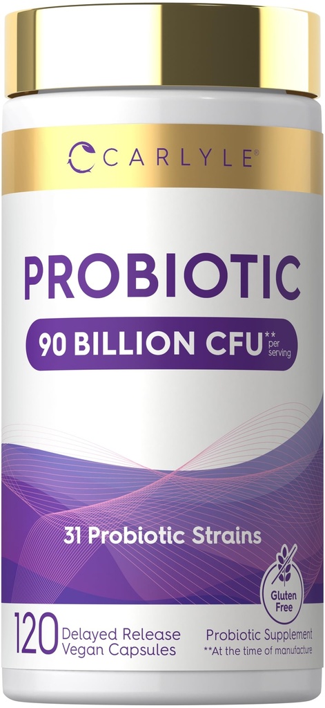Carlyle Probiotics for Women and Men | 90 Billion CFU | 120 Capsules | 31 Probiotic Strains with Prebiotic | Non-GMO & Gluten Free Supplement