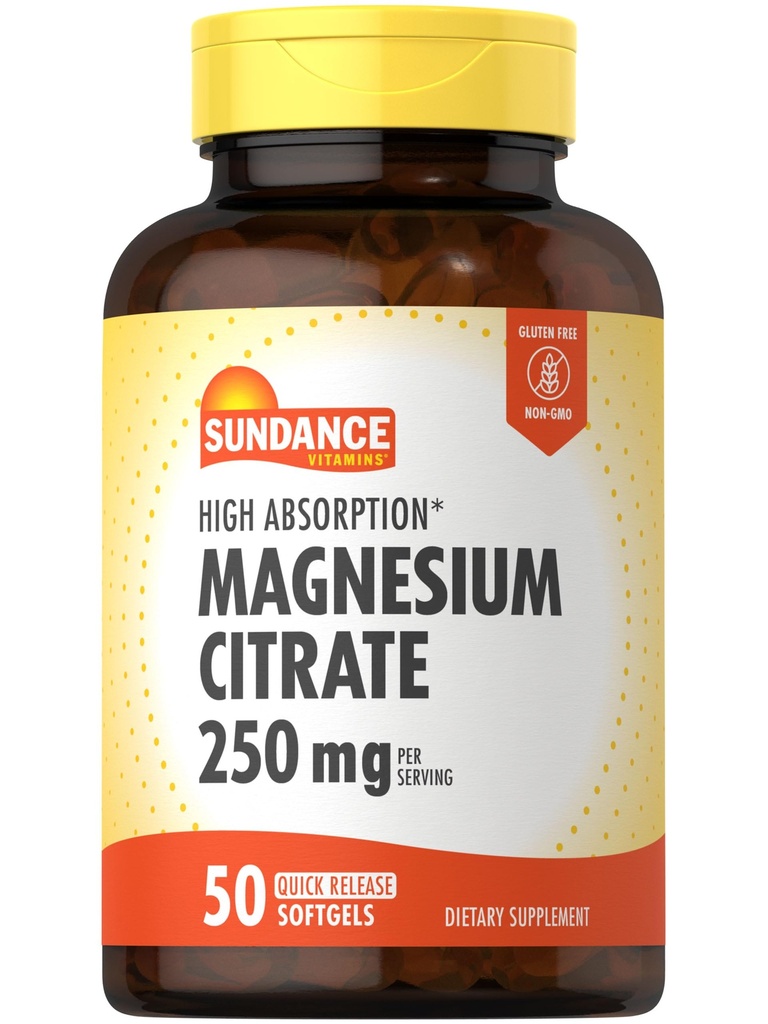 Sundance Magnesium Citrate Softgels | 250 mg | 50 Count | High Absorption | Non-GMO & Gluten Free Supplement