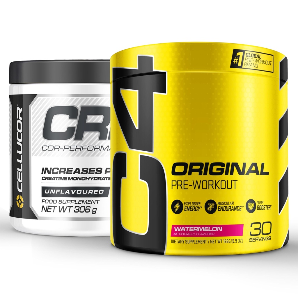 Cellucor Pre Workout & Creatine Bundle, C4 poudre pré-entraînement originale, pastèque, 30 portions + Cor Performance Creatine Poudre, 72 portions