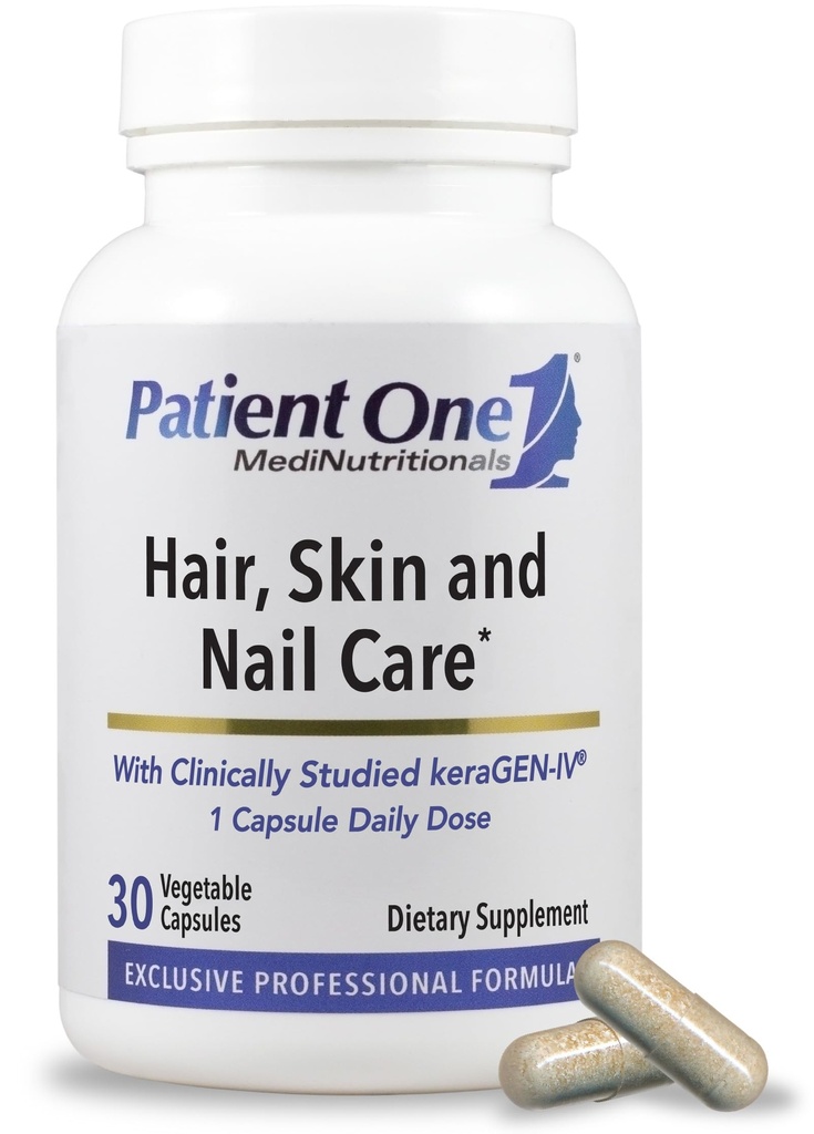 Patient Un soin des cheveux, de la peau et des ongles. Supplément pour soutenir les ongles forts, et les cheveux et la peau sains.