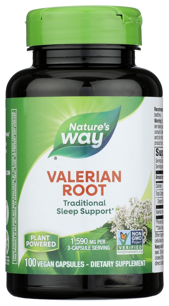 Nature's Way La racine valériane, soutien traditionnel au sommeil*, projet non-OGM vérifié, sans gluten, végétalien, 100 capsules (paquetage May Vary)