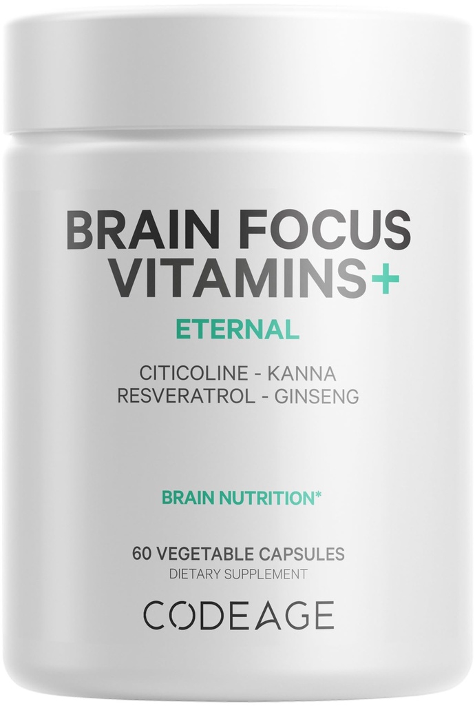 Codeage Gehirn Fokus Vitamine + Nootropic Ergänzung mit Citicoline als Cognizin, Panax Ginseng, Resveratrol, Gotu Kola, Vitamin B12 Methylcobalamin - Liposomal Lieferung - Non-GMO - 60 Kapseln