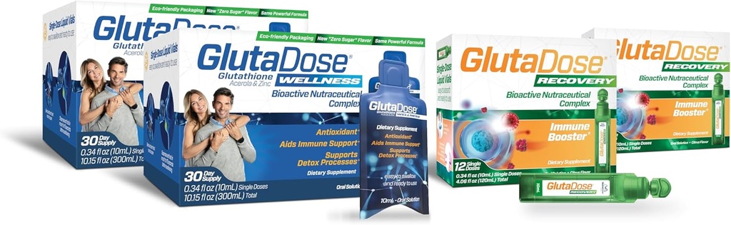 GlutaDose Ultimate Immune Boost & Daily Detox Bundle, Cold & Flu Recovery, Immun & Energy Support, Glutathione, Astragalus, Echinacea, Acerola (1.000 mg Blend), Selen, Zink, Liquid Supplements