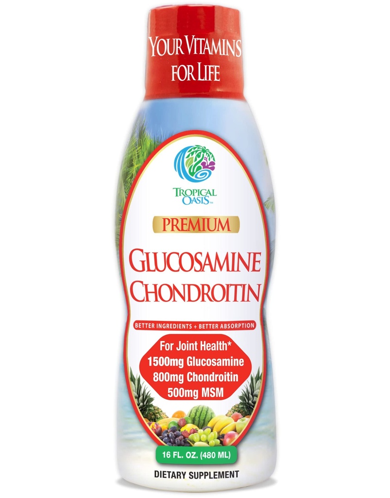 Tropical Oasis–Premium Liquid Glucosamine Chondroitin & MSM- Liquid Joint Support Formula 1500mg Glucosamin, 800mg Chondroitin, & 500mg MSM - 16 Fl Oz