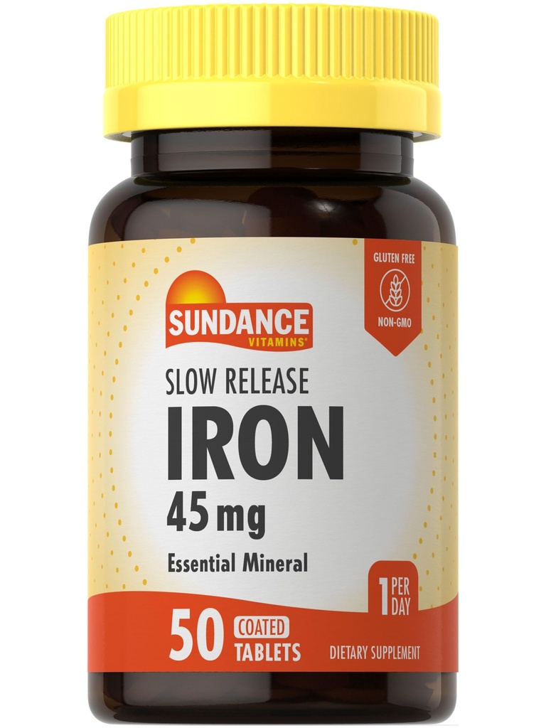Sundance Iron 45mg langsame Freisetzung Pillen | 50 Tabletten | Essential Mineral Supplement | Vegetarisch, Non-GMO und Gluten freie Formel