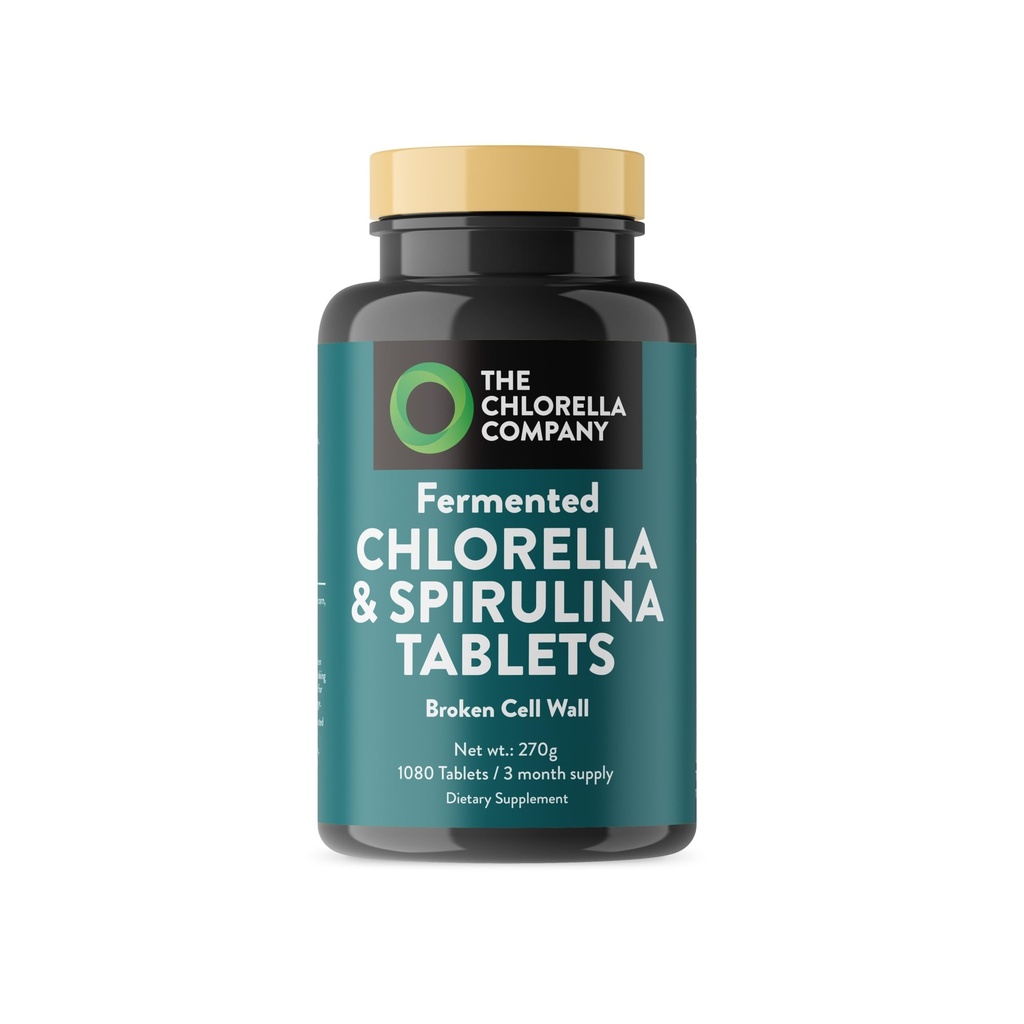 Fermented Chlorella & Spirulina Tabletten, Chlorophyll, Green Superfood, Algae Supplement, Heavy Metal Detox, Immununterstützung, Gebrochene Zellwand, 1350 Tabletten, Non-GMO, Vegan