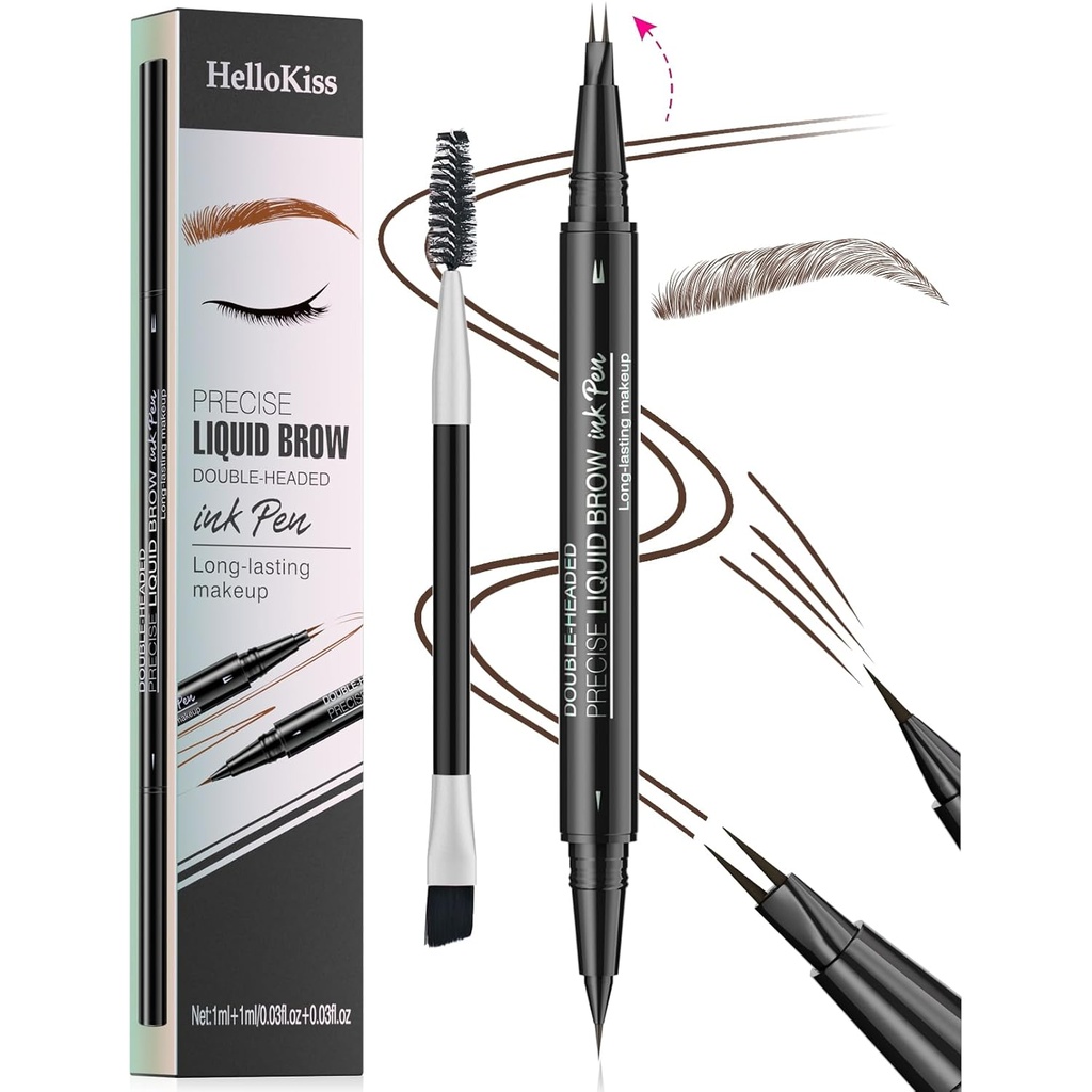 9708 Stylo à sourcils à deux bouts, 2 en 1, avec brosse à sourcils. Imperméable et preuve de la sueur, sourcil liquide précis, 5 nuances, longue durée (3# Brun foncé)