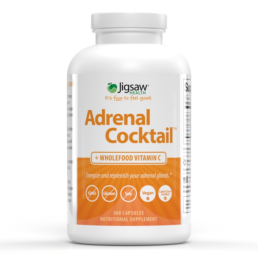 Jigsaw Gesundheit Adrenal Cocktail + Ganznahrung Vitamin C | mit Kaliumbicarbonat, Meersalz und Acerola Kirschextrakt | 360 Kapseln | 60 Servierungen