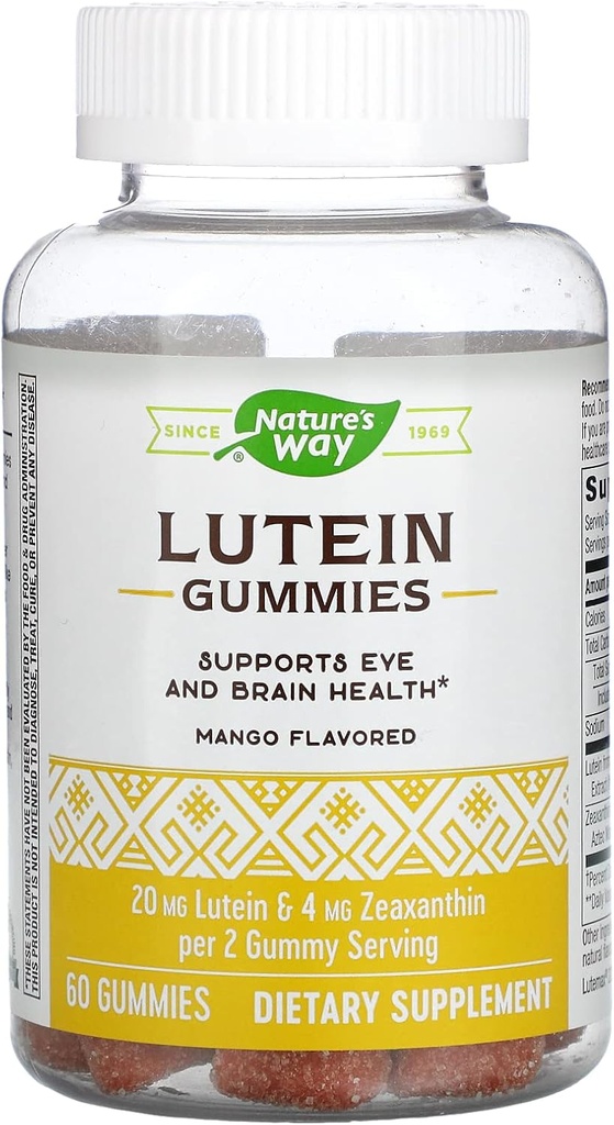 Nature's Way Lutein Gummis mit Zeaxanthin, Augengesundheit und Gehirn Funktionsergänzung*, Mango Flavored, 60 Count