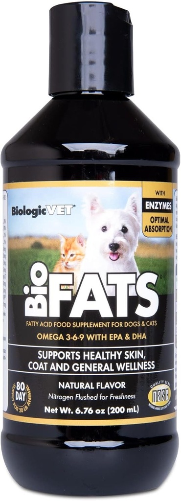BiologicVET BioFATS - Enthält Omegas 3, 6 & 9 - mit EPA, DHA & ALA - für Hund & Katze - Skin & Joint Health Support - Includes Fish, Flaxseed & Olive Oil - 6.76 fl. oz.