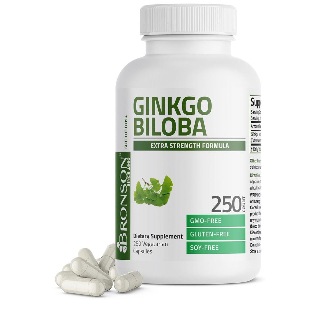 Bronson Ginkgo Biloba Extra Kraft unterstützt Hirnfunktion & Gedächtnis Unterstützung, 250 vegetarische Kapseln