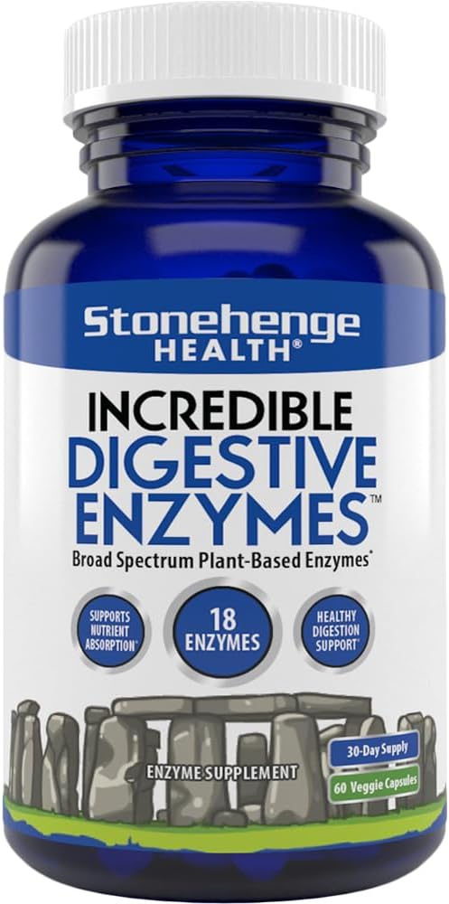 Stonehenge Health Incredible Digestive Enzyme - 18 Pflanzenbasierte Enzyme - Lipase, Lactase, Protease, Amylase, Bromelain for Gas, Bloating, Fatigue (1)