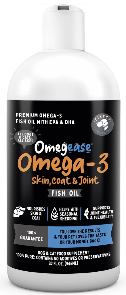 Omegease Fischöl für Hunde & Katzen - Feinste für Haustiere Omega 3 für Katzen & Hunde - Ergänzung für Haut & Coat, Juckreiz, Shedding, Joints & Immune Health - 100% reines Omega Fish Oil mit EPA & DHA (32 oz)