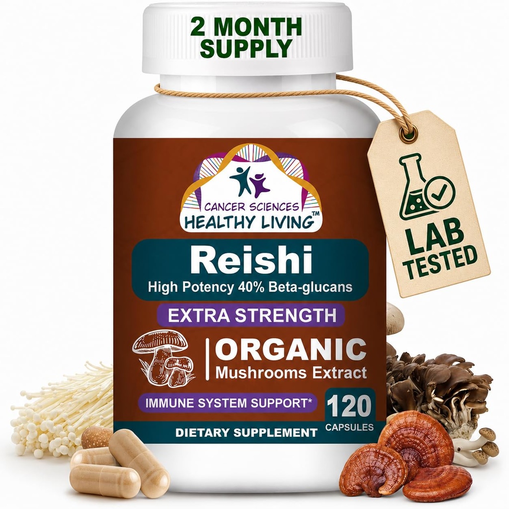 CANCER SCIENCES Reishi Wellness Mushroom Supplement Kapseln, USDA Certified Organic Mushrooms Extract, Extra Strength 1.500 mg, Hohe Potenz 40% Beta-Glucans, Immununterstützung, Anti-Aging, 120 Kapseln