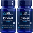 Lebensverlängerung Pyridoxal-5'-Phosphate Caps P5P 100 mg, 90 Veg Kapseln (Pack von 2) - Fortgeschrittenes Vitamin B6 Supplement