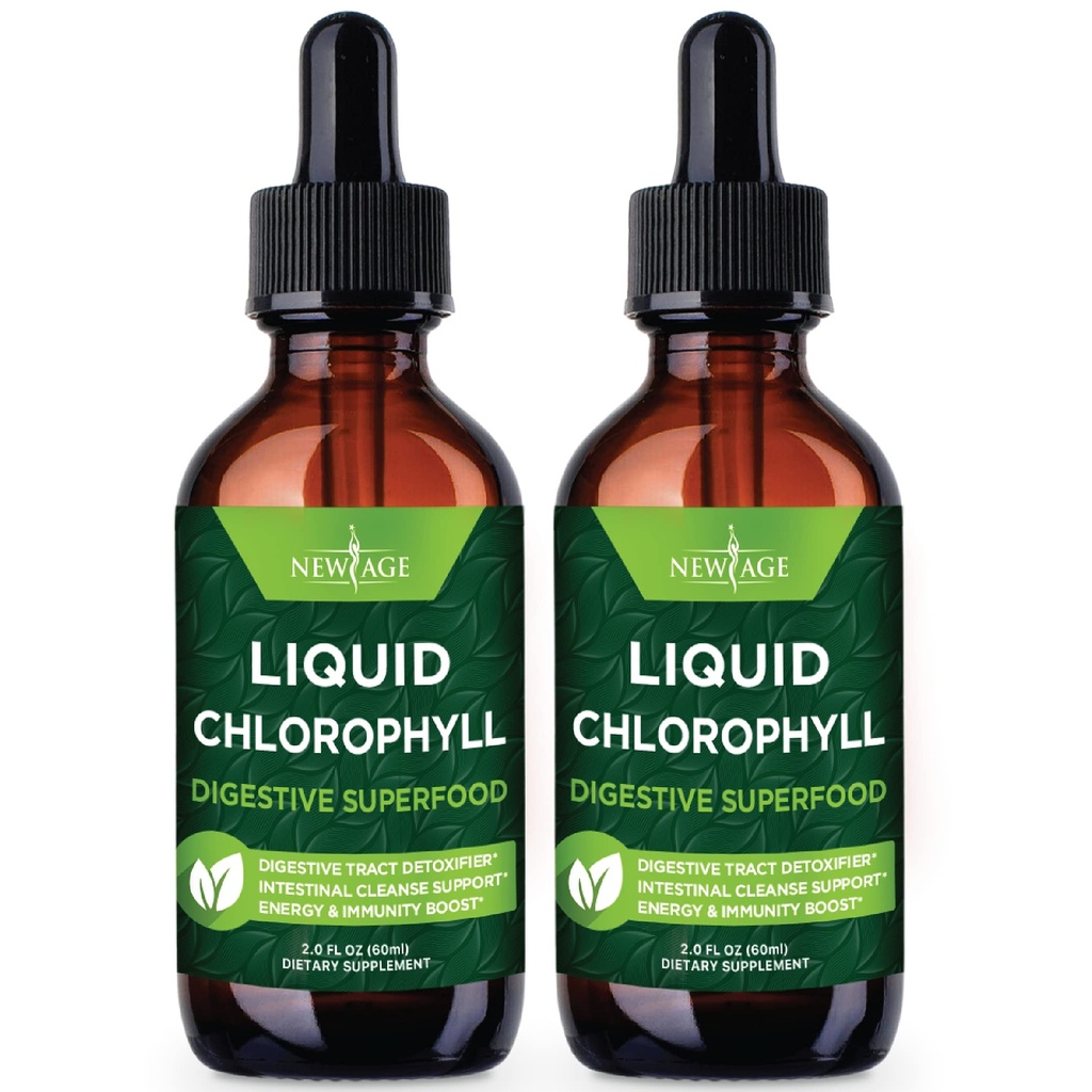NEU AGE Chlorophyll Flüssigkeitstropfen - Natürliche Konzentrat – Energie-Booster, Verdauungs- und Immunsystem unterstützt, interne Deodorant, Leberfunktion - (2 Fl Oz (Pack von 2))